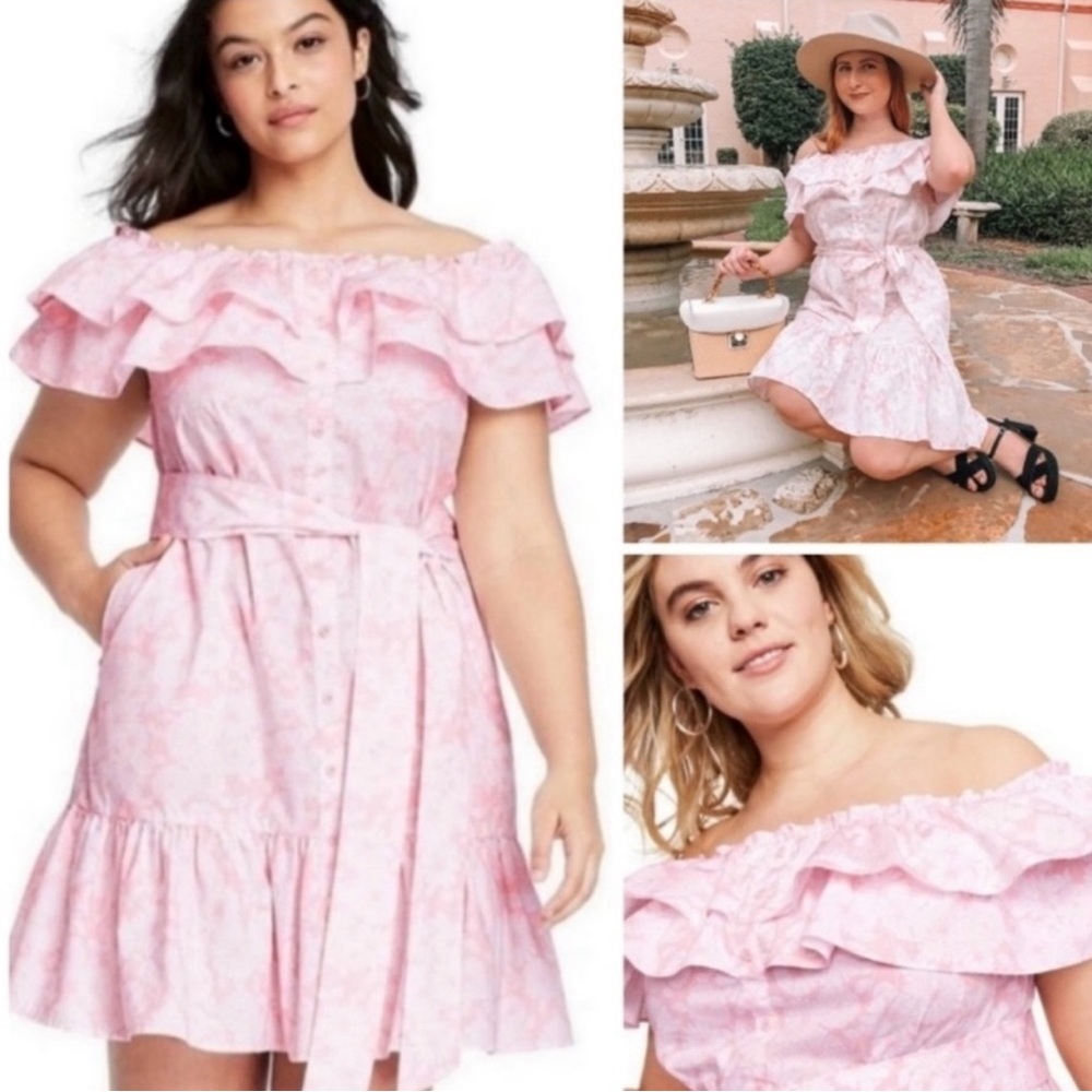 Lisa Marie Fernandez Off The Shoulder Floral Ruffle Mini Dress Pink Size 3X NWT| - Picture 14 of 17